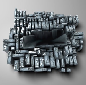 The word writer in print letter cases